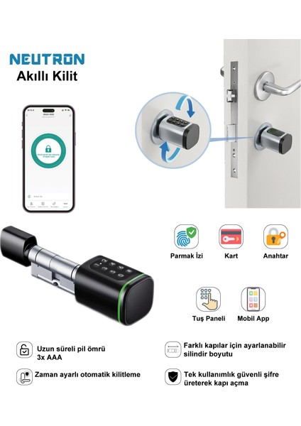 NTL-SC-02FKPB Parmak İzi, Anahtarlı, Tuşlu, Kartlı ve Uzaktan Kontrollü Akıllı Kapı Kilidi fırsatları