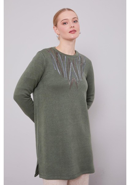 Haki Yakası Pul Işlemeli Tunik