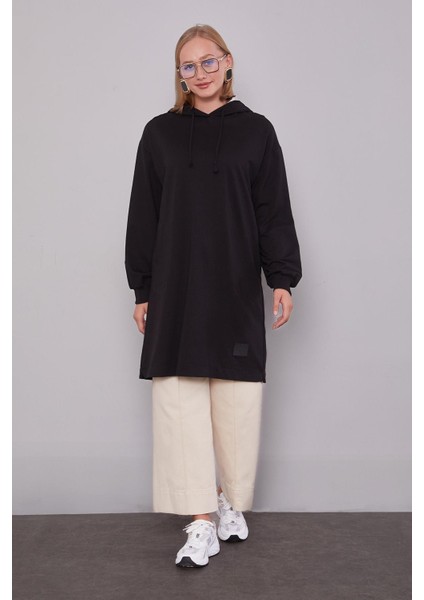 Siyah Kapüşonlu Gizli Cepli Uzun Sweat indirimleri