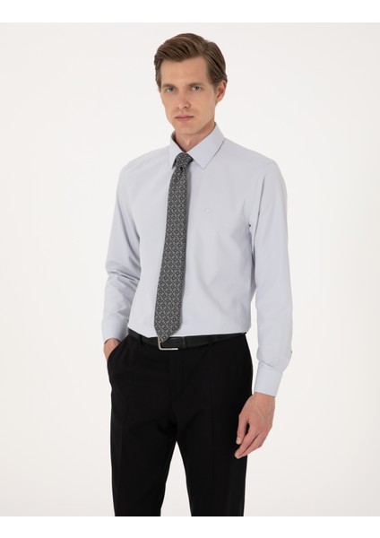 Erkek Açık Gri Slim Fit Uzun Kollu Basic Gömlek 50316734-VR001
