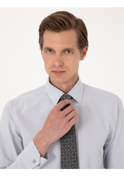 Erkek Açık Gri Slim Fit Uzun Kollu Basic Gömlek 50316734-VR001 fiyatları