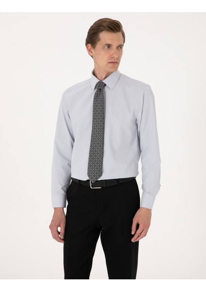 Erkek Açık Gri Slim Fit Uzun Kollu Basic Gömlek 50316734-VR001 fırsatları