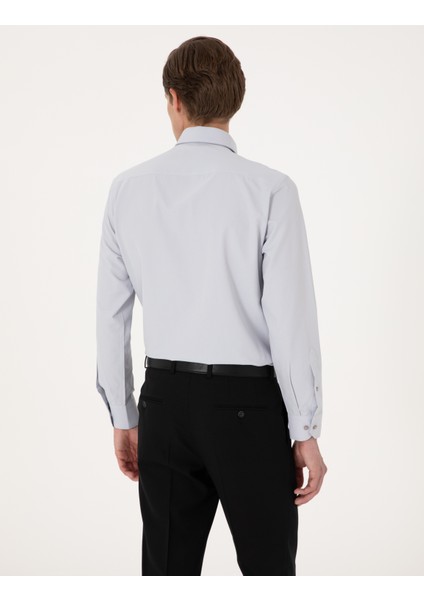 Erkek Açık Gri Slim Fit Uzun Kollu Basic Gömlek 50316734-VR001
