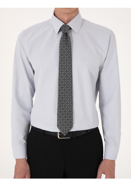 Erkek Açık Gri Slim Fit Uzun Kollu Basic Gömlek 50316734-VR001