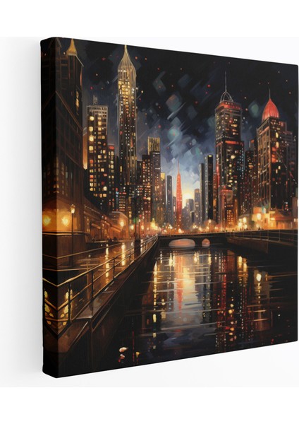 Gece Şehri Kanvas Tablo - Gece Işıklar Kanvas Tablo