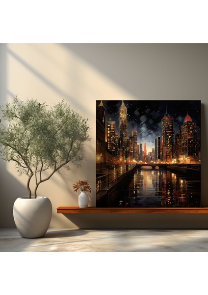 Gece Şehri Kanvas Tablo - Gece Işıklar Kanvas Tablo fiyatları