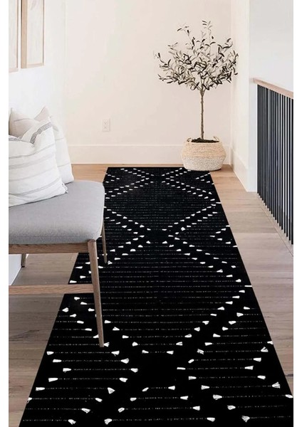 Dijital Kaymaz Yıkanabilir Siyah Modern Salon Halısı Mutfak Halısı Yolluk DC-7196 Siyah