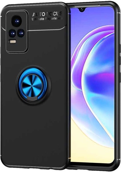 Vivo V21E Kılıf Yüzüklü Standlı Renkli Kırılmaz Esnek Silikon Ravel Silikon Kapak
