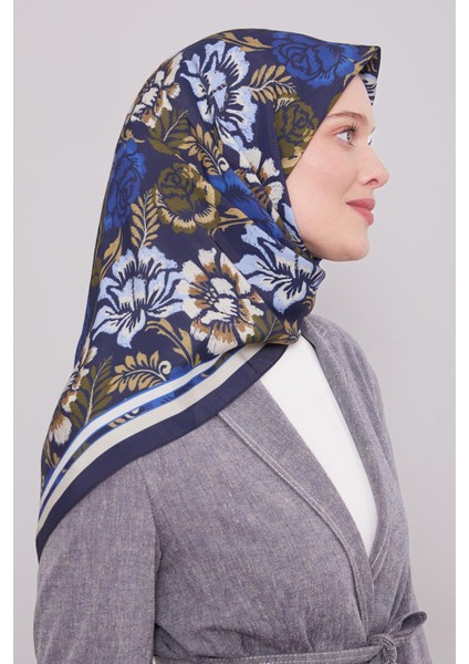 Lacivert Gül Desen Aura Eşarp