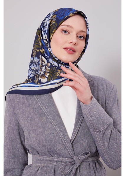 Lacivert Gül Desen Aura Eşarp modelleri