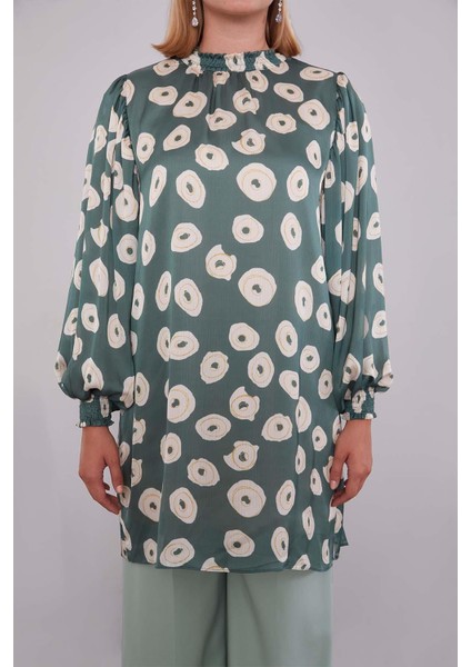Yeşil Yuvarlak Desenli Tunik
