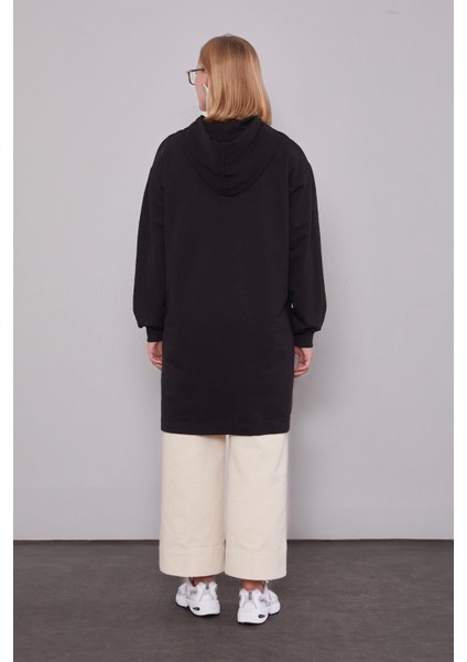 Siyah Kapüşonlu Gizli Cepli Uzun Sweat fırsatları