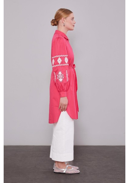 Fuşya Kolları Desenli Yırtmaç Detaylı Tunik fiyatları