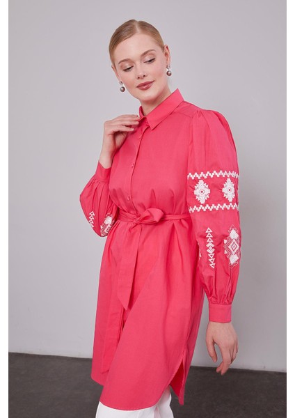 Fuşya Kolları Desenli Yırtmaç Detaylı Tunik modelleri