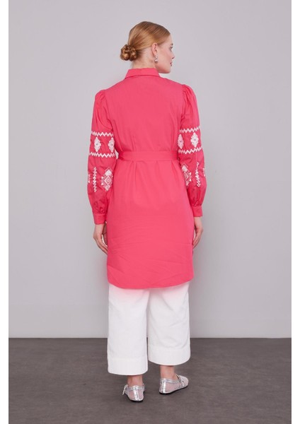 Fuşya Kolları Desenli Yırtmaç Detaylı Tunik fırsatları