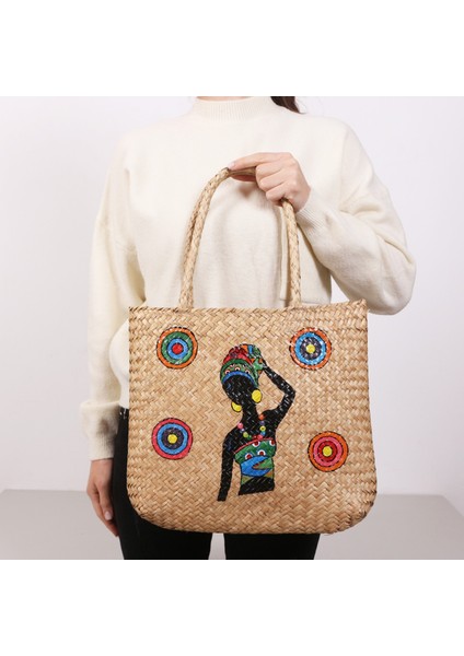 Mylamp Fancy Rattan El Boyaması Çanta 36X35X56 cm