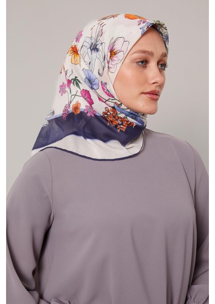 K.lacivert Papatya Desen Pamuk Eşarp