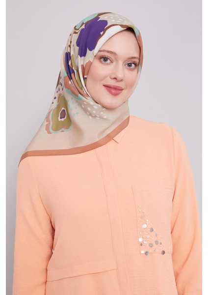 Somon Soyut Çiçek Desen Aura Eşarp modelleri