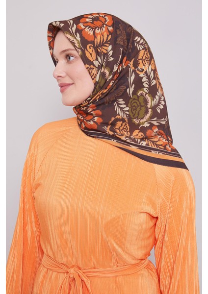 Siyah-Oranj Gül Desen Aura Eşarp