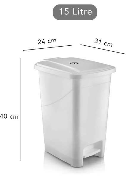 Slim Pedallı Banyo Mutfak Çöp Kovası - 15 Litre - Beyaz fiyatları