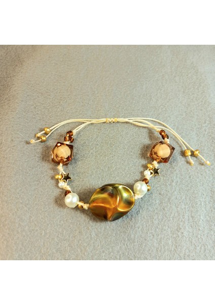 Yıldız Figürlü Inci Boncuk Örgü Makrome Bileklik, El Yapımı Şık Kadın Takı ve Hediyelik Aksesuar, Yıldız Bileklik, Inci Bileklik, Makrome Bileklik, Örgü Bileklik, Inci Yıldız Bileklik