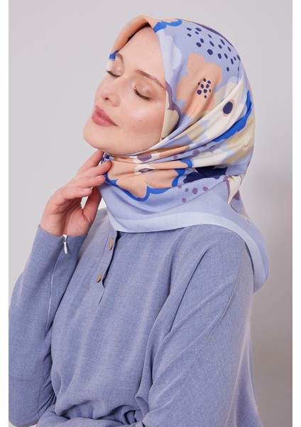 Bebe Mavisi Soyut Çiçek Desen Aura Eşarp modelleri