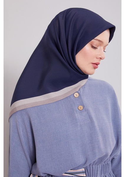 Lacivert Kenar Şerit Aura Eşarp