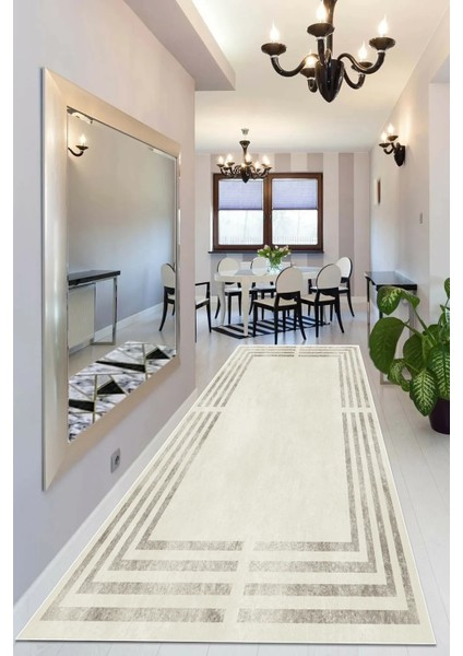 Dijital Kaymaz Yıkanabilir Bej Vizon Çerçeveli Salon Halısı Mutfak Halısı Yolluk DC-7193 fiyatları