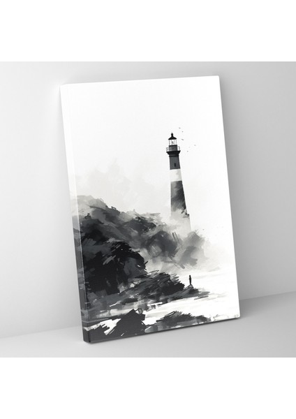 Deniz Feneri Duvar Sanatı - Kayalık Uçurumlu Ev Dekorasyonu Kanvas Tablo Sanatı