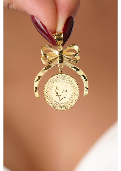 14 Ayar Altın Kalem Işlemeli Fiyonklu Çeyrek Altın Kolye Ucu fiyatları