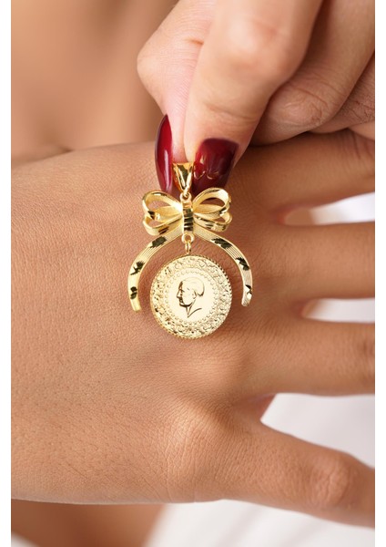 14 Ayar Altın Kalem Işlemeli Fiyonklu Çeyrek Altın Kolye Ucu fırsatları