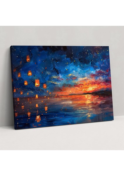 Yüzen Fenerler Kanvas Tablo - Leonid Afremov Ev Dekorasyonu Kanvas Duvar Sanatı
