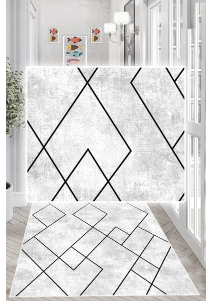 Dijital Baskılı Geometrik Desen Dekoratif Kaymaz Taban Yıkanabilir Yolluk Antre Hol Halısı Salon Halısı modelleri