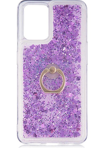 Oppo A74 4g Kılıf Renkli Simli Yüzüklü Standlı Esnek Sert Silikon Milce Kapak