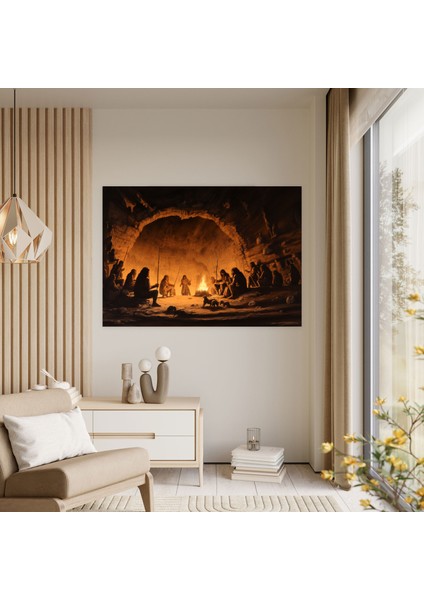 Orta Taş Devri Ateş Duvar Dekorasyonu - Orta Taş Devri Ateş Kanvas Tablo modelleri