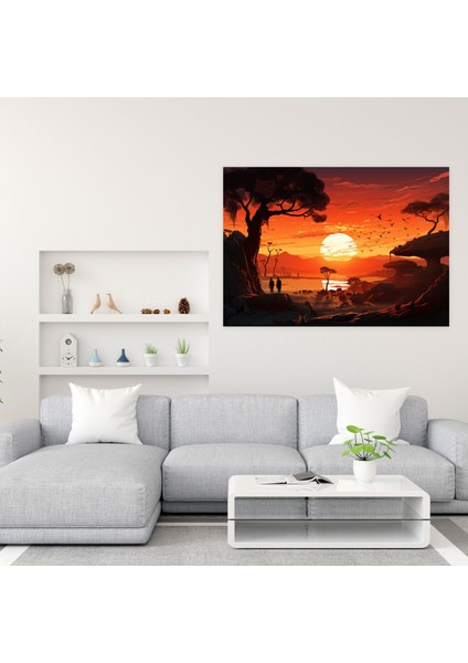 Taş Devri Günbatımı Duvar Sanatı - Mezolitik Eski Avcılar Taş Devri Kanvas Tablo Sanatı fiyatları