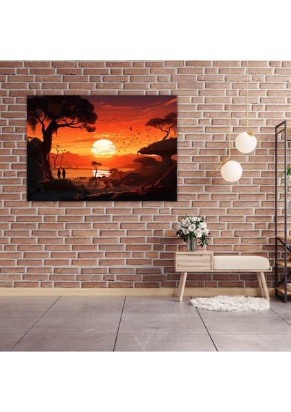 Taş Devri Günbatımı Duvar Sanatı - Mezolitik Eski Avcılar Taş Devri Kanvas Tablo Sanatı modelleri