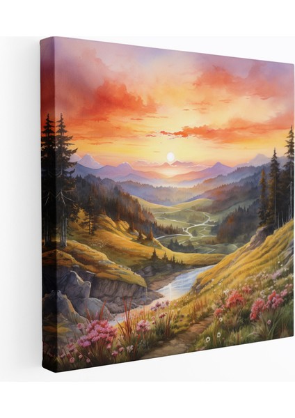 Orta Dünya Manzara Tablosu - Huzurlu Peyzaj - Orta Dünya Kanvas Tablo Suluboya Eser Huzurlu Peysaj