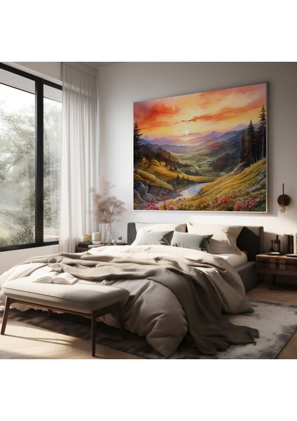 Orta Dünya Manzara Tablosu - Huzurlu Peyzaj - Orta Dünya Kanvas Tablo Suluboya Eser Huzurlu Peysaj fiyatları