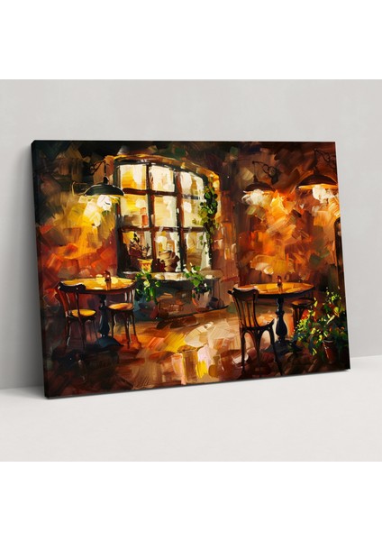 Leonid Afremov Tablo Sanatı - Sıcak Tonlarda Cosy Cafe Kanvas Tablo - Ev Dekorasyonu Duvar Sanatı