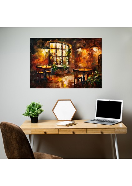 Leonid Afremov Tablo Sanatı - Sıcak Tonlarda Cosy Cafe Kanvas Tablo - Ev Dekorasyonu Duvar Sanatı modelleri