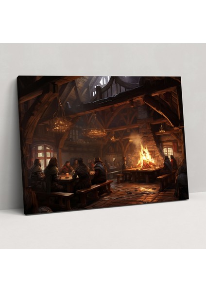 Ortaçağ Tavernası Kanvas Tablo - Ortaçağ Ev Dekorasyonu Kanvas Duvar Sanatı