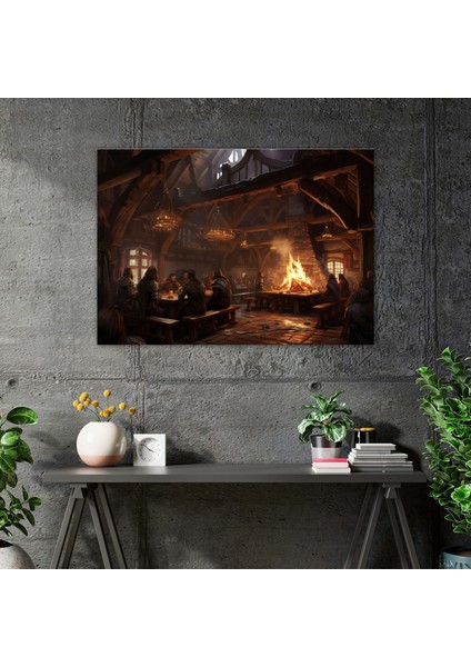 Ortaçağ Tavernası Kanvas Tablo - Ortaçağ Ev Dekorasyonu Kanvas Duvar Sanatı fiyatları