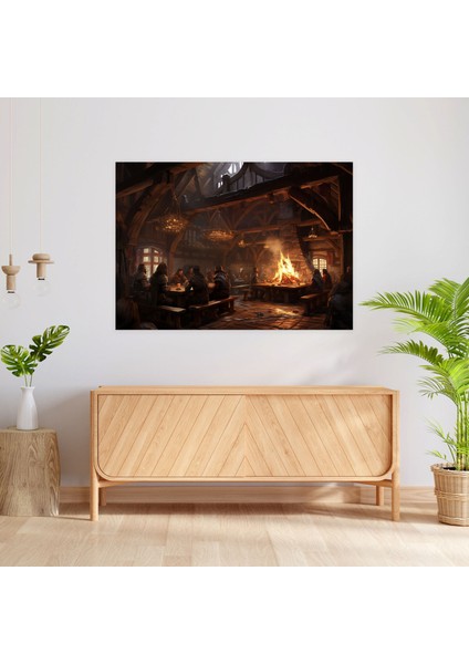 Ortaçağ Tavernası Kanvas Tablo - Ortaçağ Ev Dekorasyonu Kanvas Duvar Sanatı modelleri