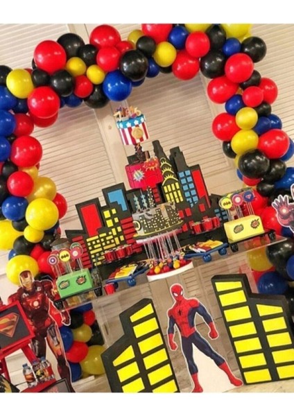 50 Adet Spiderman Konsept Doğum Günü Balon ve Balon Zinciri Örümcek Adam