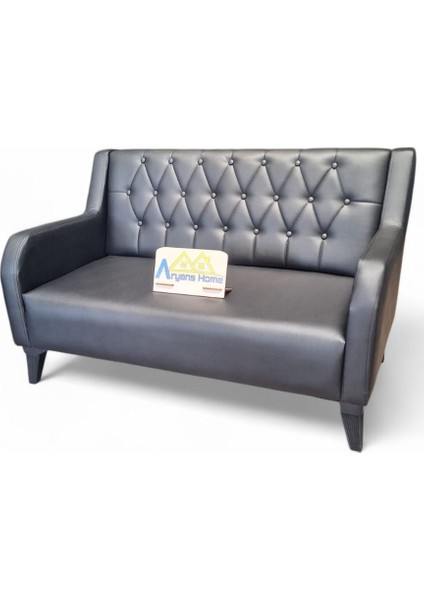 Siyah Deri Chester Ofis Koltuk Takımı Ofis Koltuğu Büro Koltuk ve Kanepeleri - 2+1+1 modelleri