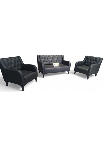 Siyah Deri Chester Ofis Koltuk Takımı Ofis Koltuğu Büro Koltuk ve Kanepeleri - 2+1+1 indirimleri