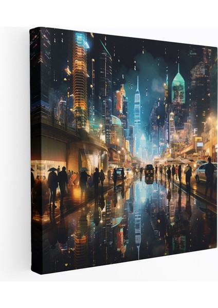 Lentiküler Kanvas Tablo: Neon Gece Şehri