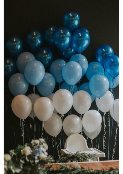 100 Adet Mavi-Beyaz-Lacivert Metalik Balon ve Balon Zinciri Konsept Balon Parti Süslemeleri