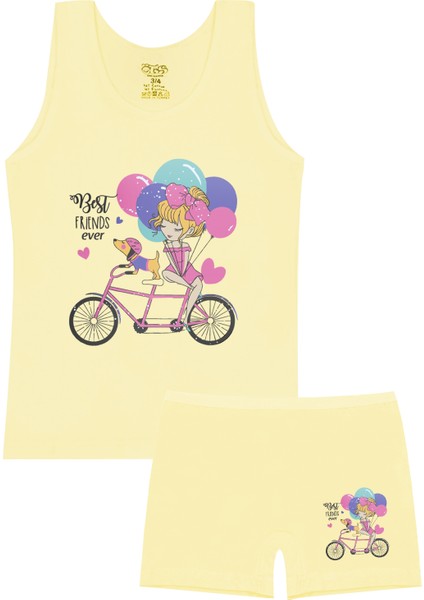 Kız Çocuk Atlet Boxer Likralı Sarı Girl (%96 Pamuk - %4 Elastan)